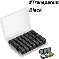 Portable 21 - Grid Weekly Pill Organizer with Large Compartments for Vitamins and Medicines (Transparent Black)