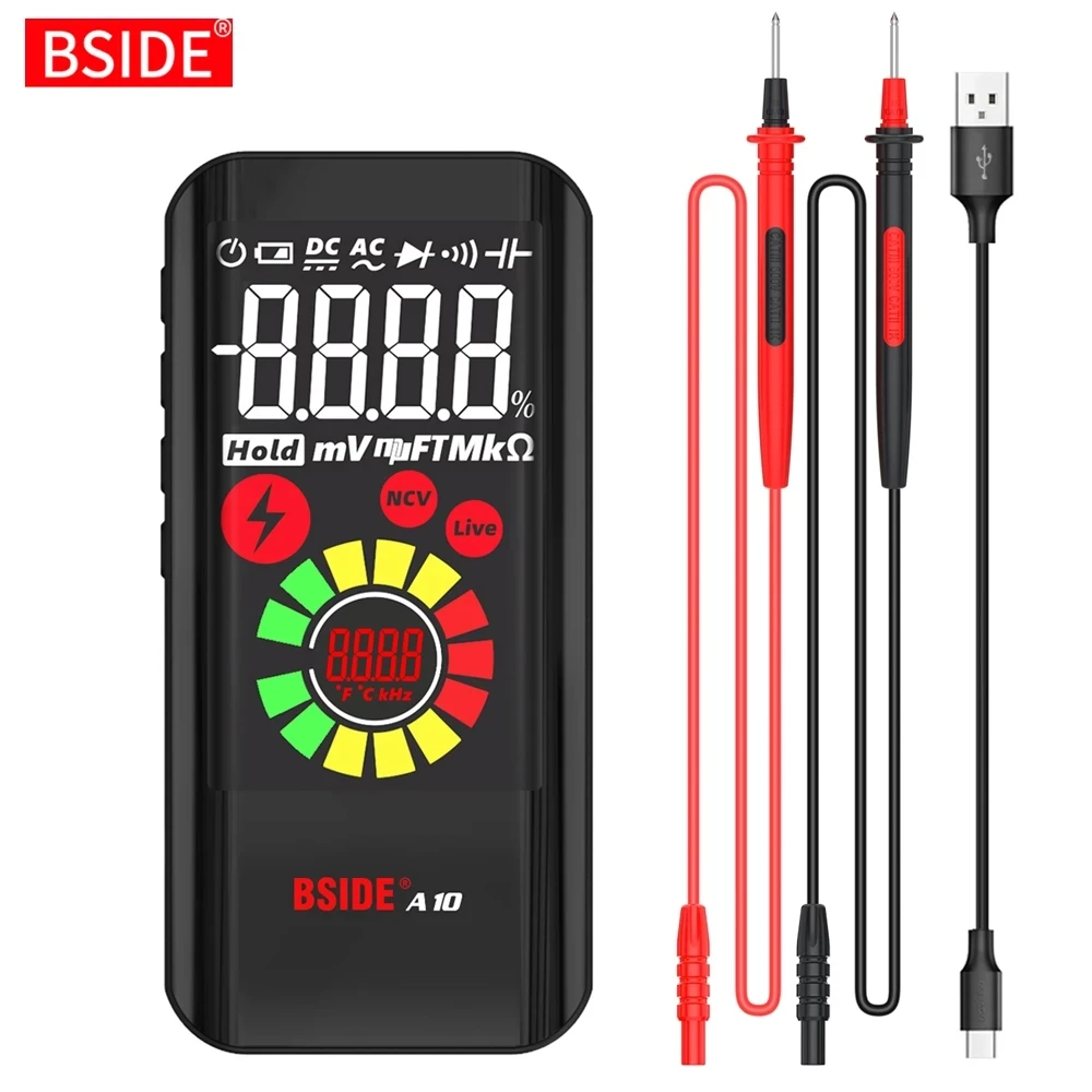 Цифровой мини-мультиметр для телефона BSIDE A10 9999 True RMS цветной ЖК-дисплей