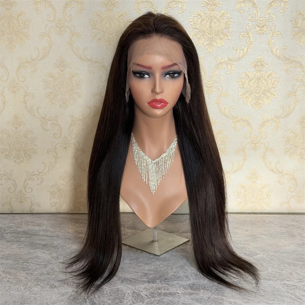 다크 브라운 브루넷 26인치 롱 스트레이트 가발, 프리 플러킹된 13x4 글루리스..