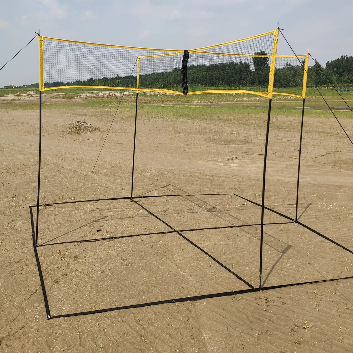 SOEZmm 4-Way Volleyball Net with Carrying Backpack SVN4,Quick Assemble Outdoor Game-Backyard Yard Games