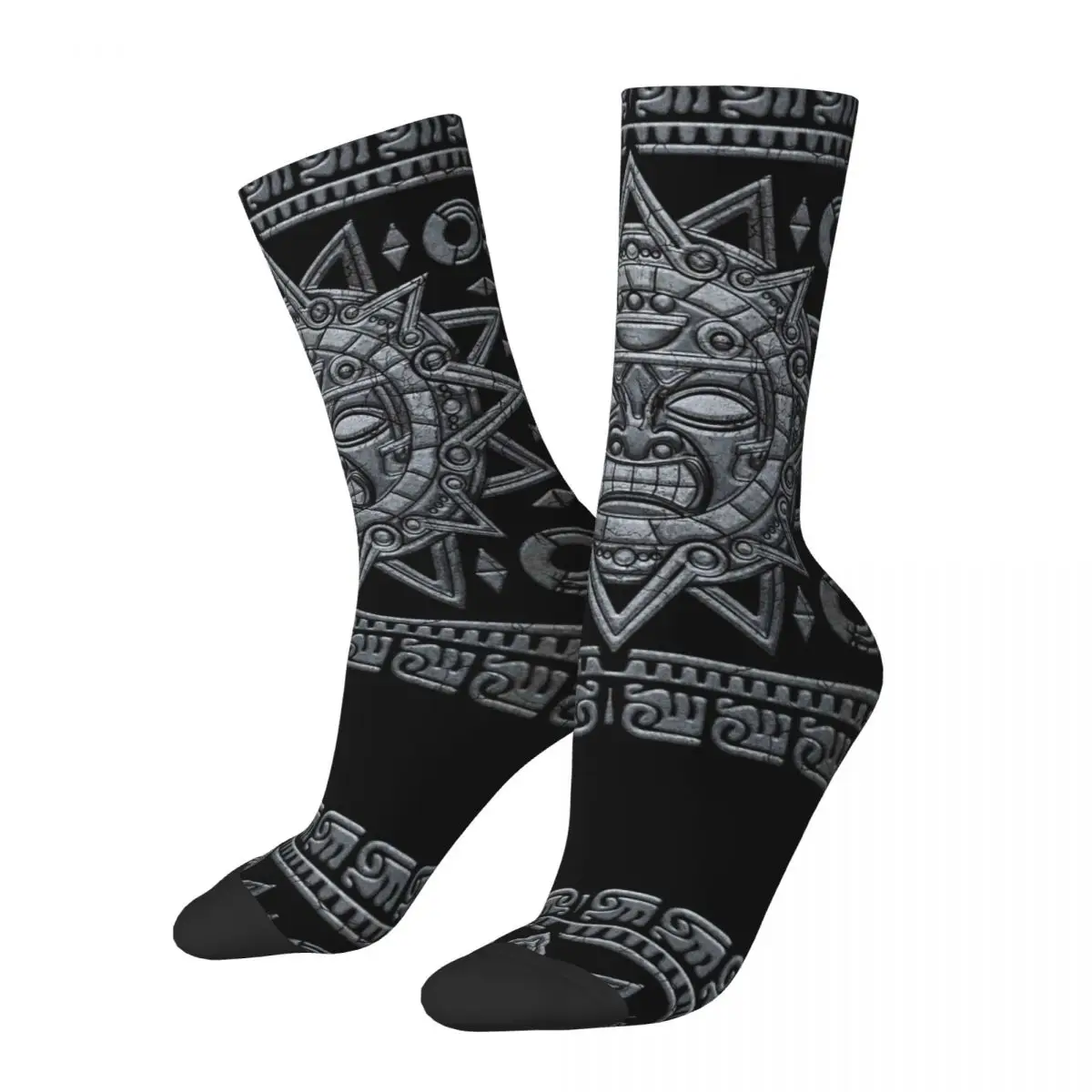 Aztec Sun God - Stone On Black Adult Socks Unisex Socks Men Socks Women Socks tumbeelluwa engraved cross inspirational black stones polished irregular pebble stone