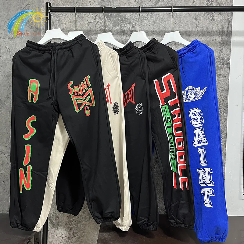 

High Quality Cotton Jogger Drawstring Pants Men Women Black Apricot Blue Saint Michael Sweatpants Classic Logo Print Trousers