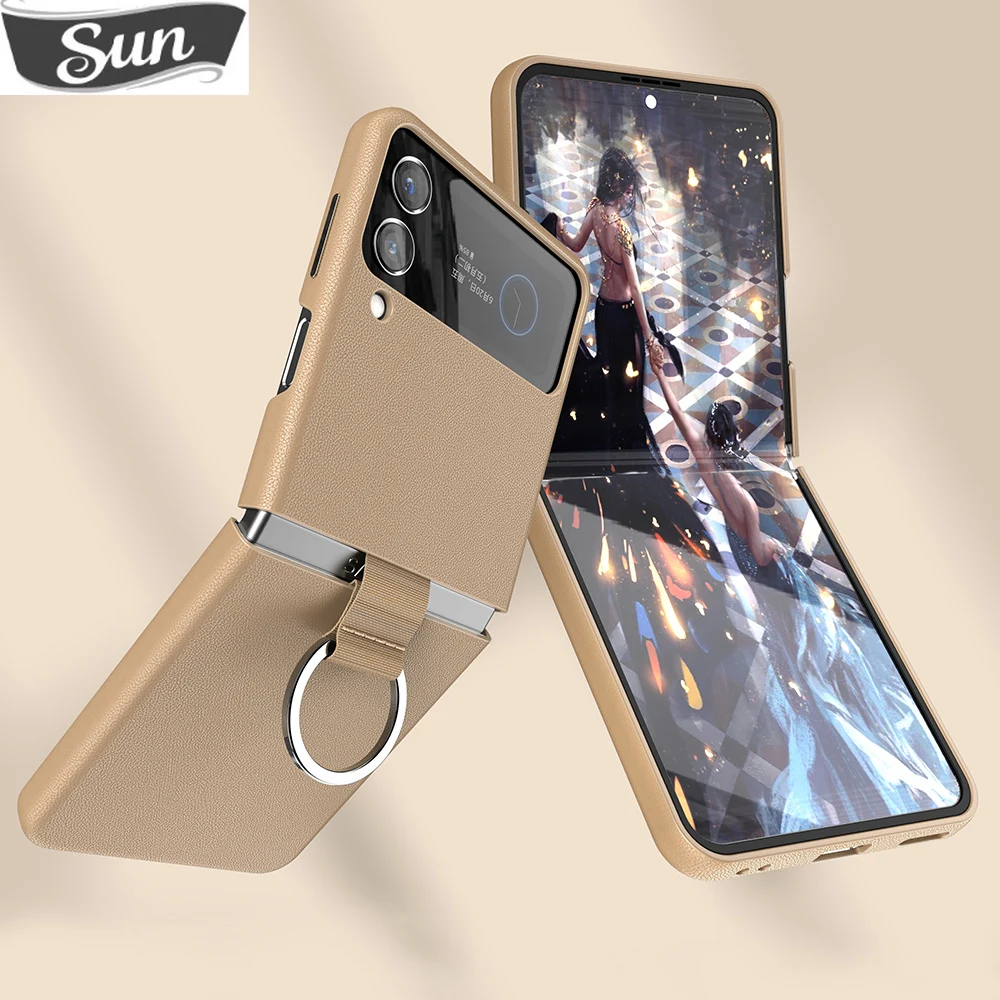 

Чехол из натуральной воловьей кожи для телефона Samsung Galaxy Z Flip 3 Flip3 ZFlip3, противоударный чехол с кольцом-ремешком и отдельной задней крышкой