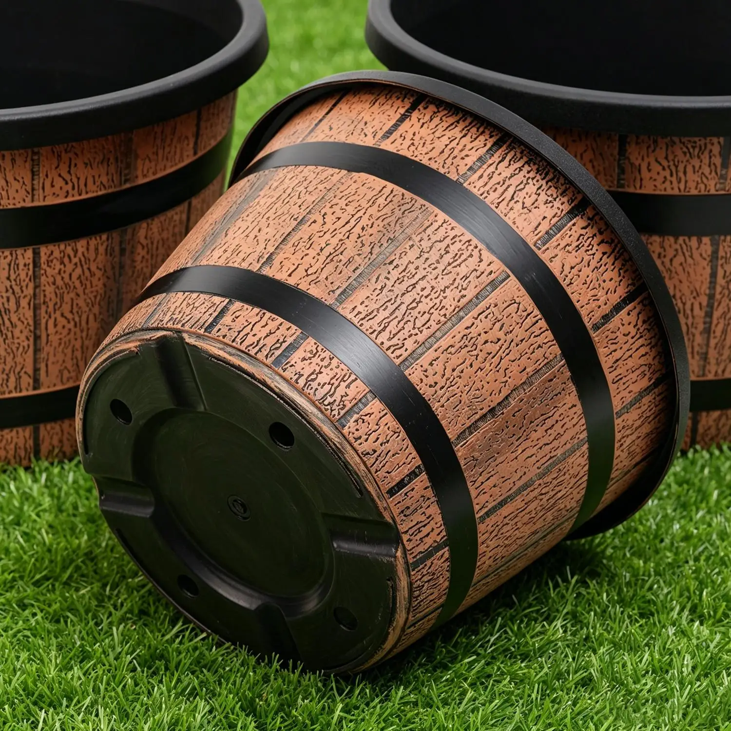 Rustic Wooden Barrel-Style Flower Pot for Home and Garden Decor