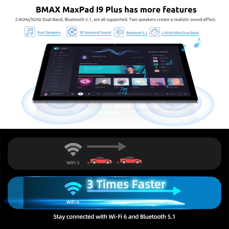 BMAX Kids Tablet I9 Plus Android 15 GPU G522EE 8GB RAM 64GB ROM 10.1 Inch Allwinner RK3562 Quad Core Port Tablets PC WIFI 6 6