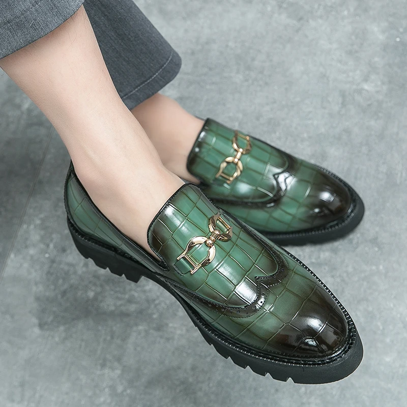 

Мокасины мужские на толстой подошве, Повседневные Дышащие Туфли-оксфорды, без застежки, модные лоферы, ручная работа, зеленые
