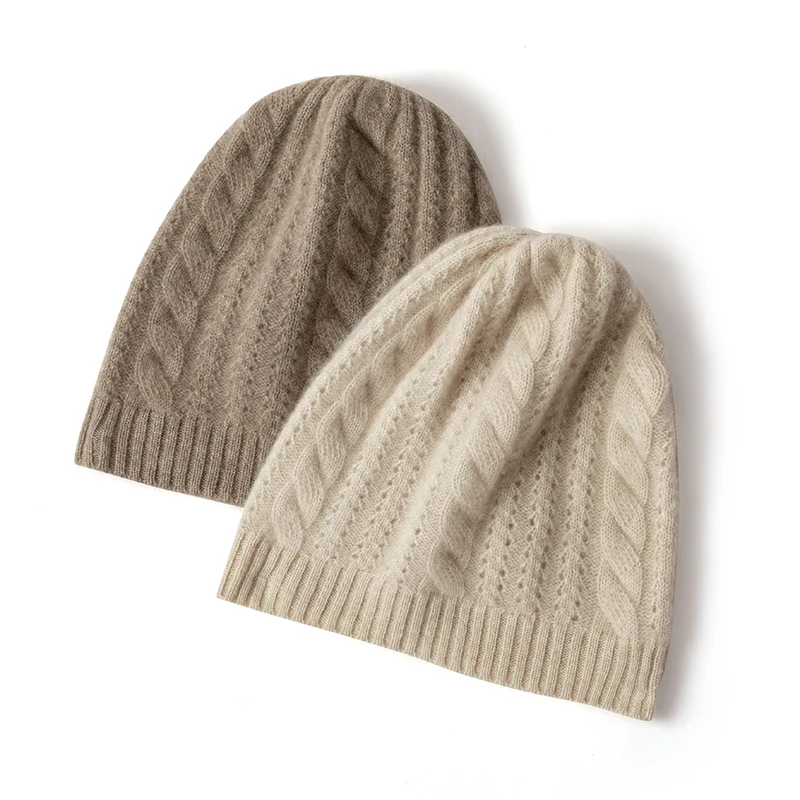 

Autumn Winter New Male Women Hats 100% Pure Cashmere Knitted Headgears Soft Warm Fashion Thick Cap 2 Colors High Quanlity