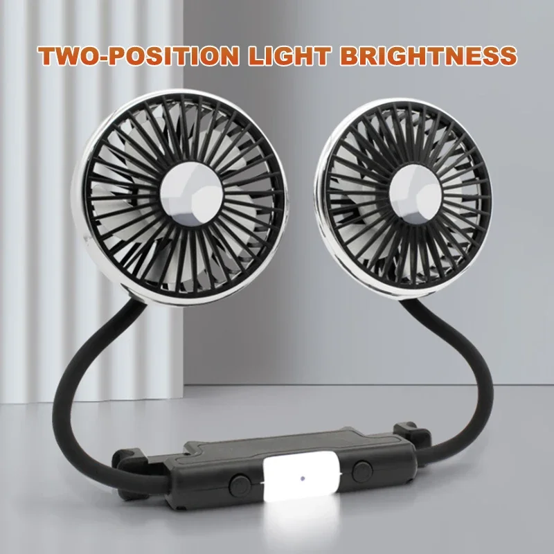 Car Fan Cooling Dual Head Type-c Usb Car Fan 3 Speeds Adjustable Auto Cooler Air With LED Lights Accessories electric fan car fan