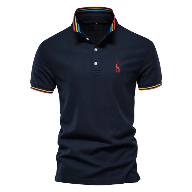 Embroidery 35% Cotton Polo Shirts for Men Casual Solid Color Slim Fit Mens Polos New Summer Fashion Brand Men Clothing PL02-navy