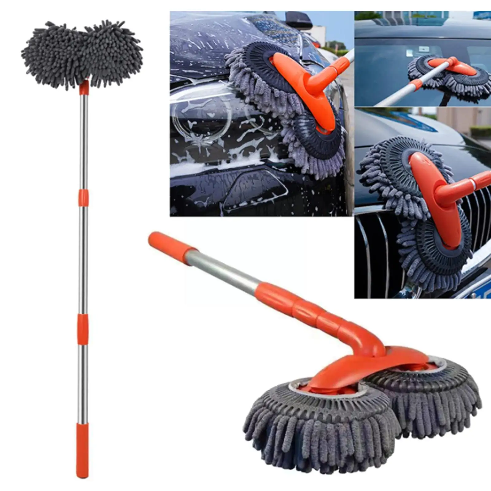 Rotation Car Wash Brush Dual Brush Heads Telescoping Chenille Mop Long Auto Accessories Cleaning Maintenance Tool Broom Han O8K0