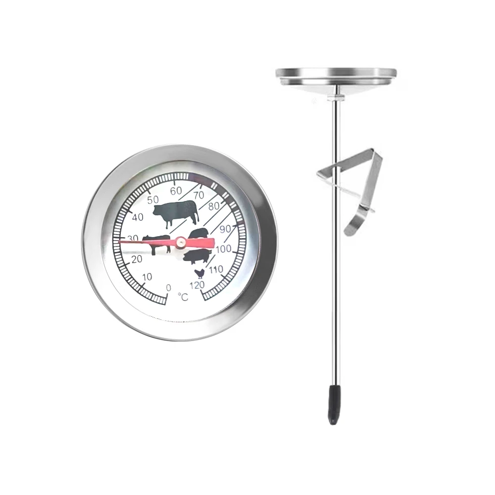 

0°C~120°C Stainless Steel Metal Thermometer 105mm Probe With Clip for Outdoor Barbecue Kitchen Milk Coffee Wine Thermometers
