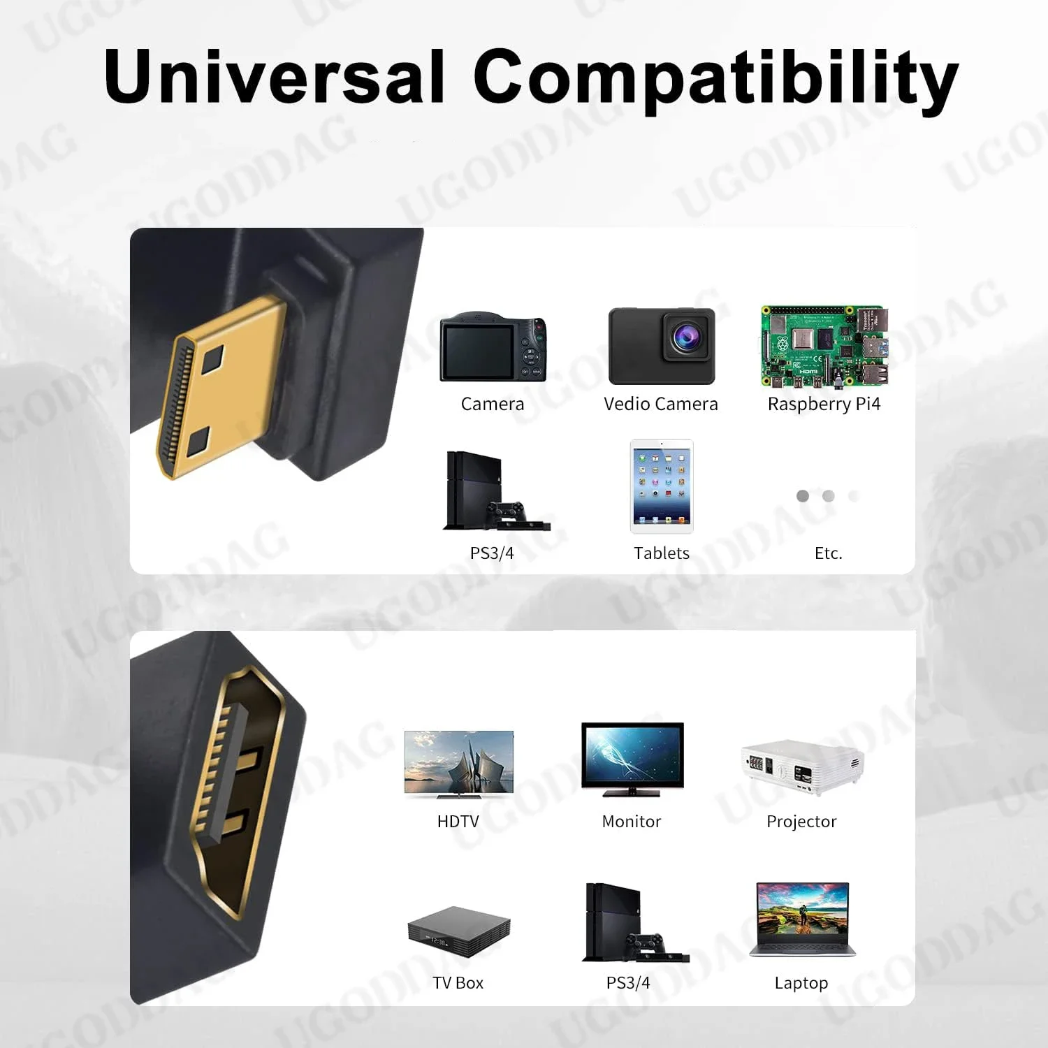 HDMI-compatible Female to Mini-HD Male U Shaped Adapter 180 Degree 8K@60Hz UP/Down Angle For Portable Monitor Notebook Camera