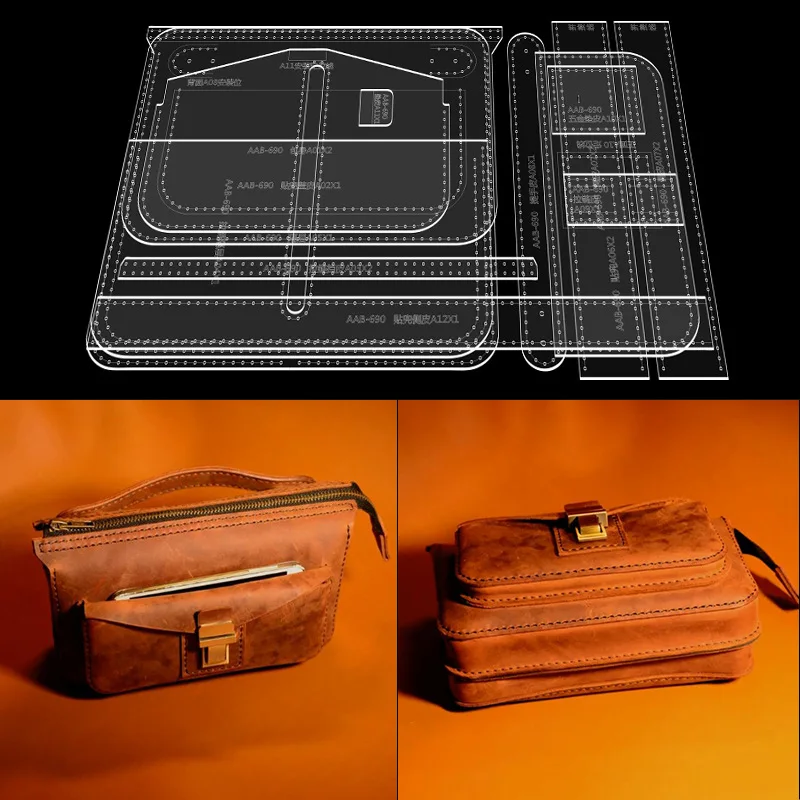 DIY Acrylic Clutch Template for Men, Business Bag, Leather Craft Pattern, Sewing Pattern, New Fashion, 1Set