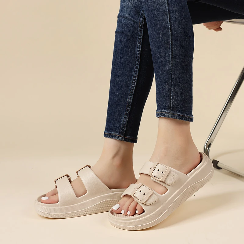 Soft Sole Eva Cloud Slippers Women 2024 Summer Double Buckle Pillow Sandals Woman Slides Flat Heels Non Slip Home Flip Flops 4