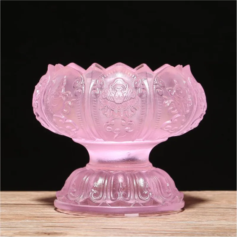 Glass three-dimensional lotus water supply cup butter lamp holder candle holder eight auspicious water purification cups