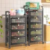 Kitchen Shelf With Drawer Multifunctional Storage Rack Fruits Vegetables Storage Cart Organizer With Wheels Bar Carts Cabinets 4