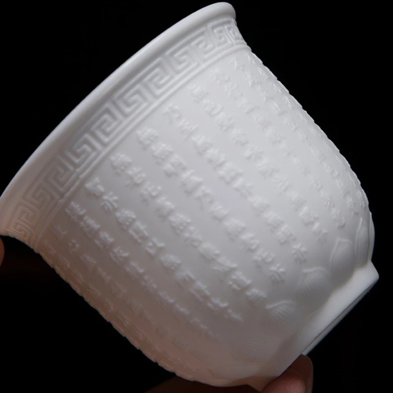 200ml Rough Pottery Handmade Relief Heart Sutra Zen Tea Cup 1pcs