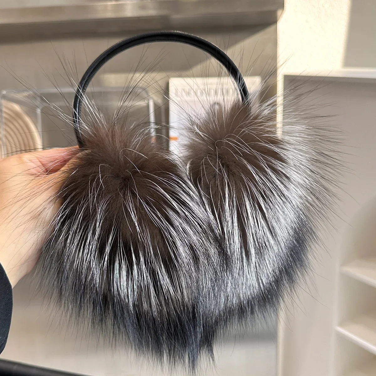 Real Fox Fur Earmuffs Natural Warm Fox Fur Earmuff Cute Oversized Fluffy Genuine Earmuffs Winter Ear Muffs