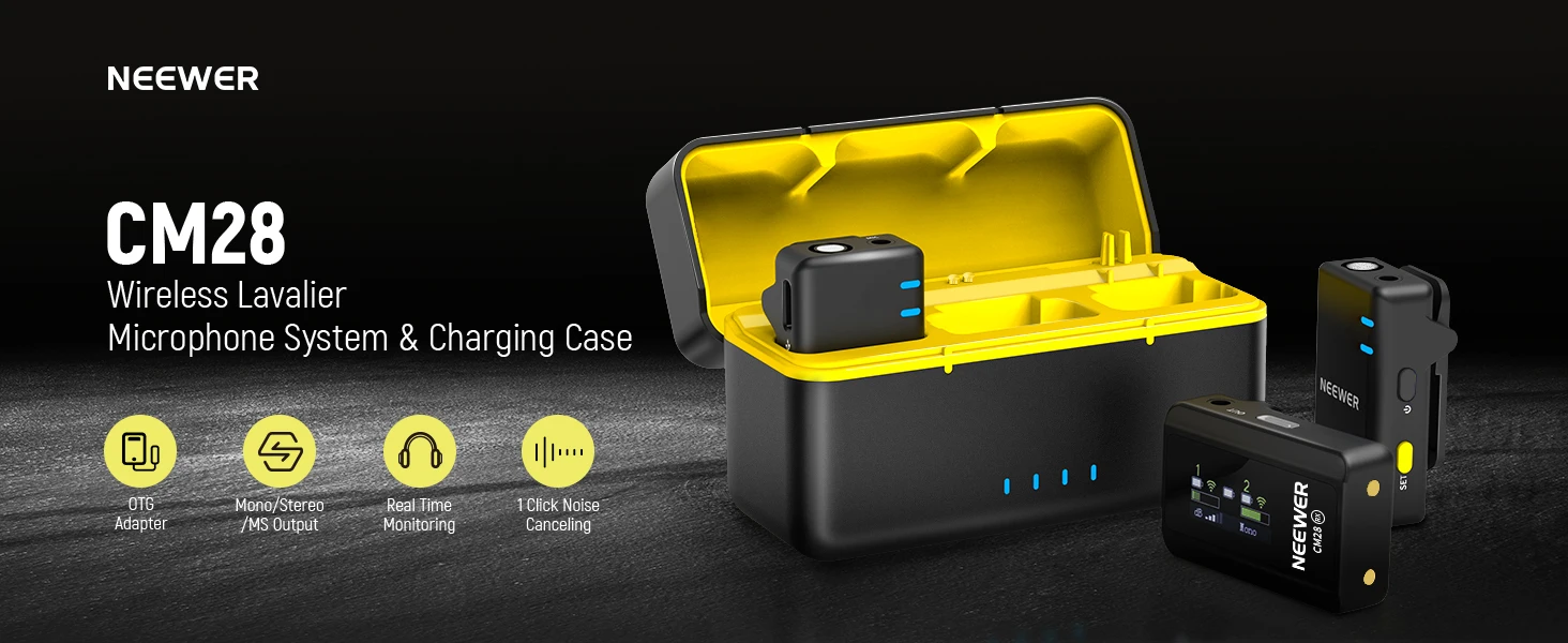 Neewer CM28 Wireless Lav Mic w/Charging Case, Noise Canceling 4GB 9Hrs 48KHz/16B