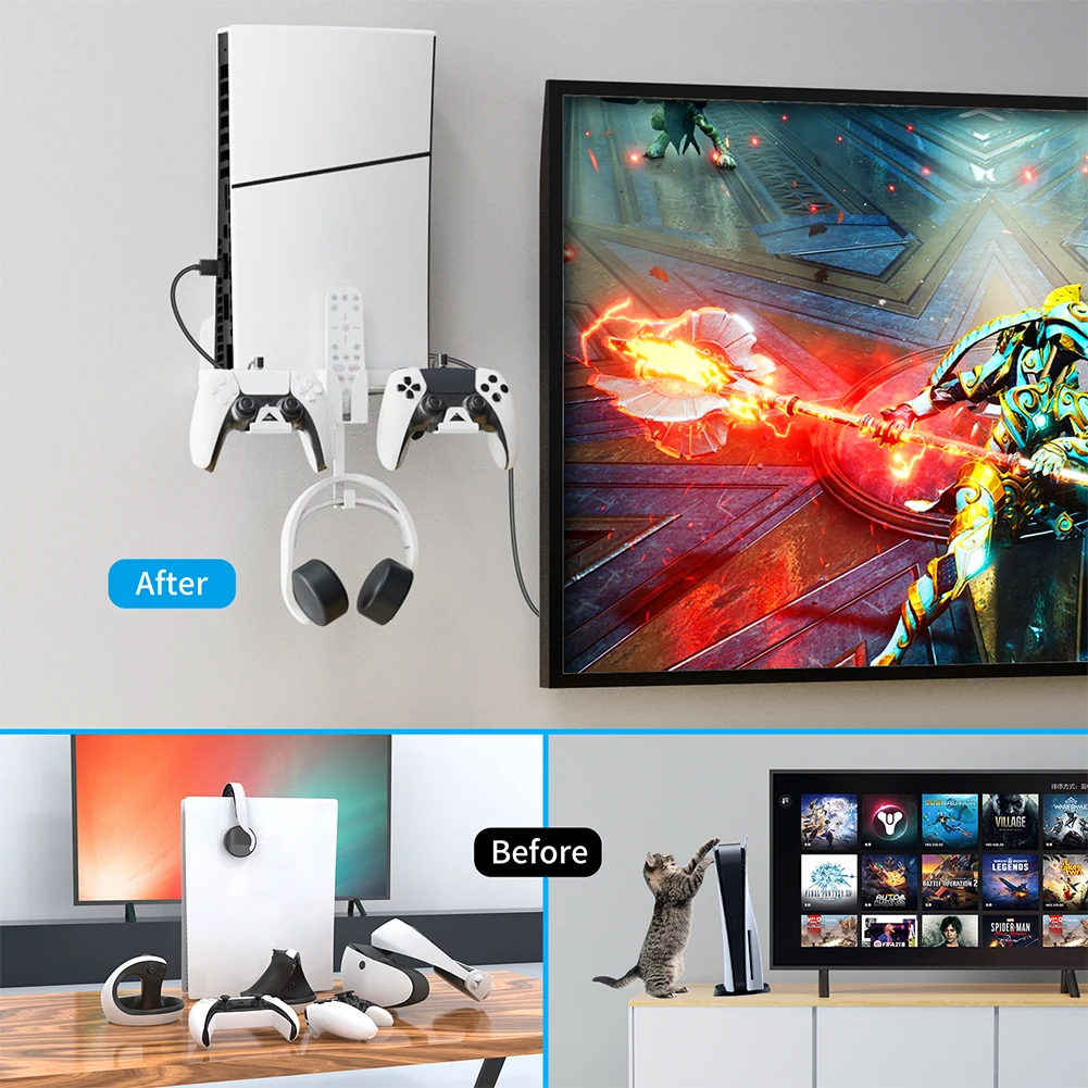 벽 마운트 게임 패드 헤드셋 브래킷 공간 절약 플로팅 선반, PS5 슬림 게임 콘솔 헤드셋 컨트롤러용 안정적인 금속