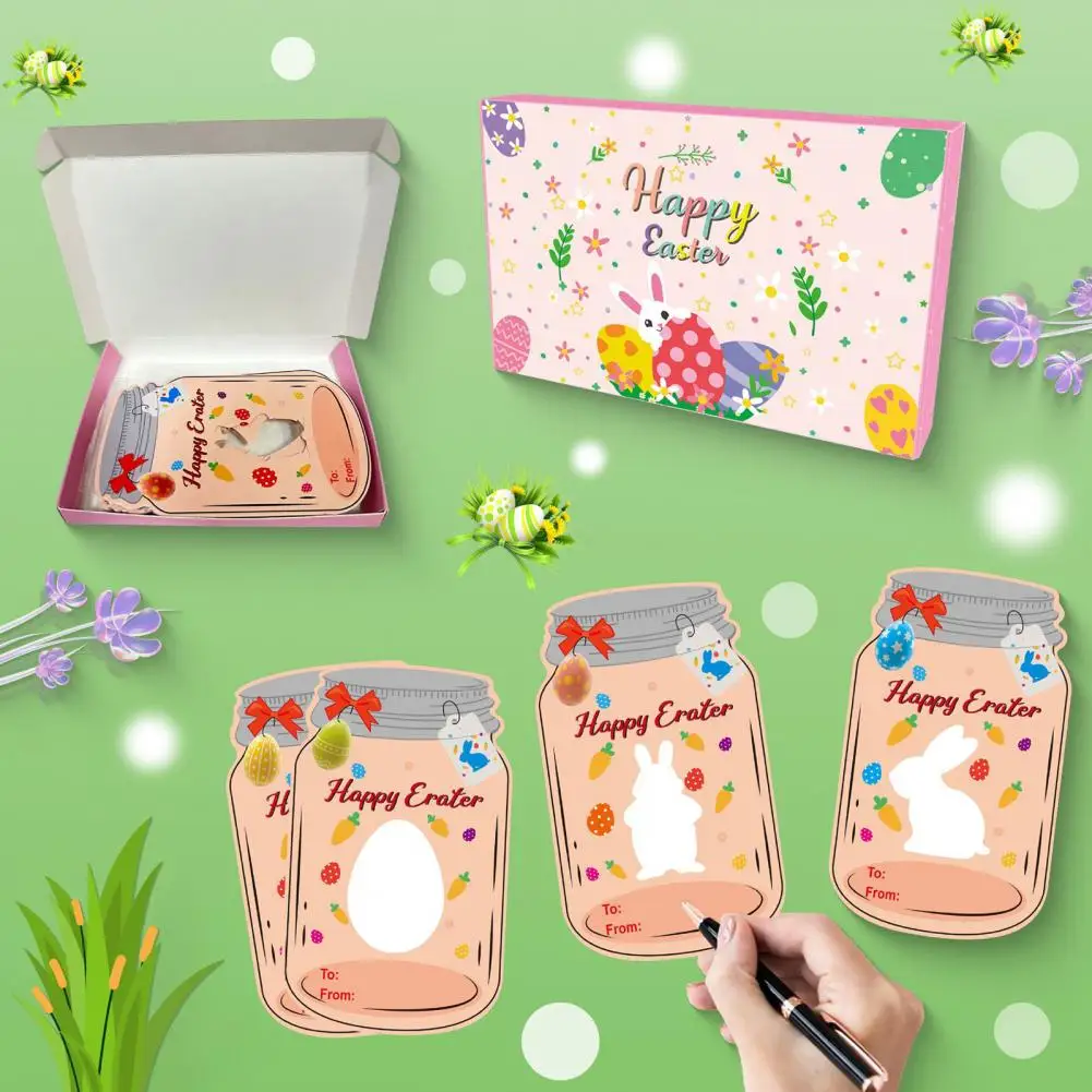 

Easter Party Card with Bags Easter Valentine's Day Party Card Set with Bunny Egg Drift Bottle Designs for Classroom Exchange