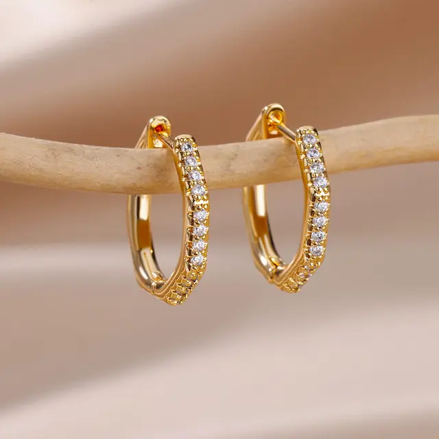 Zirconia Polygon Earrings for Women Stainless Steel Hoop Earrings 2024 Trend Femme Bling Luxury Wedding Jewelry aretes mujer 1