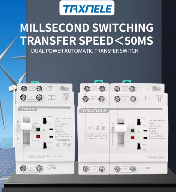 Interruttore Di Trasferimento Automatico 63A 220V - 2P, Per DIN, Doppia Alimentazione - Foto 2