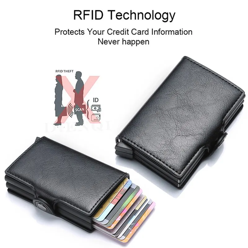 Leather Wallet Antitheft Rfid Credit Card Holder Wallets Men Leather Aluminum Box Metal Male Purse Bag Small Cardholder Case Minimalist Wallet
