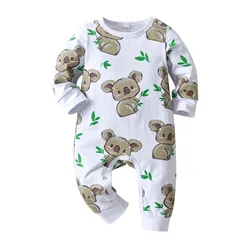 2024 Newborn Infant Baby Boys One Piece Clothes Cute Koala Printed Cotton Long Sleeve Romper Jumpsuits Spring Autumn Clothing