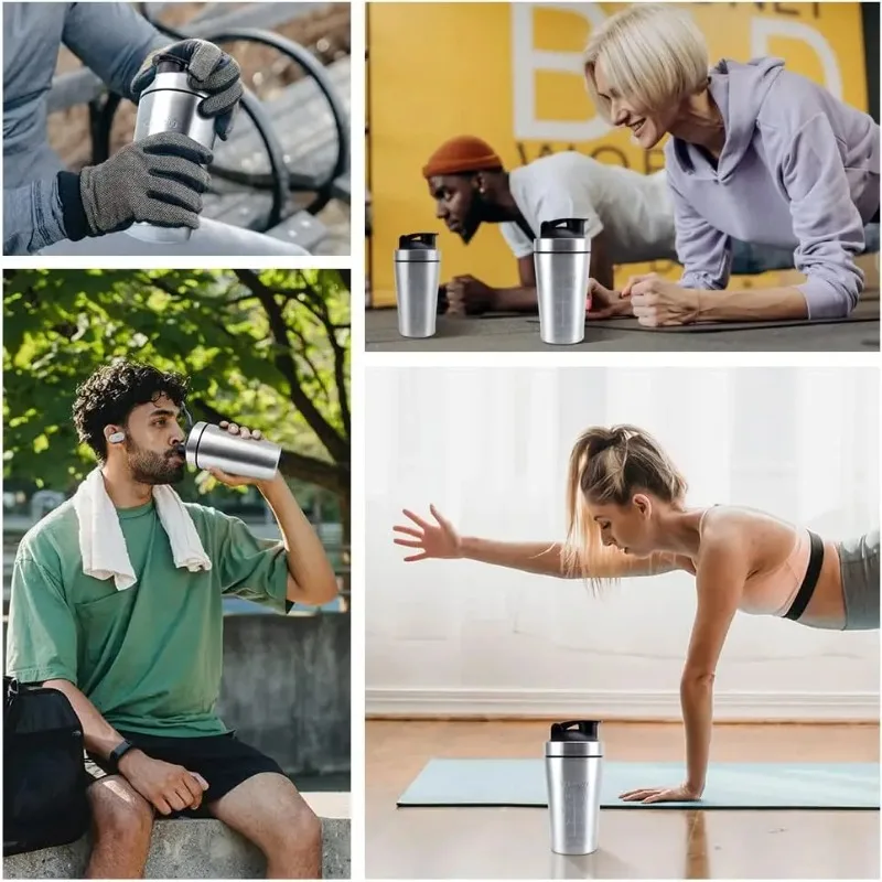 500/750ml Stainless Steel Protein Powder Shaker Leak Proof Water Bottle Portable Outdoor Fitness Sports Milkshake Mug with Scale images - 6