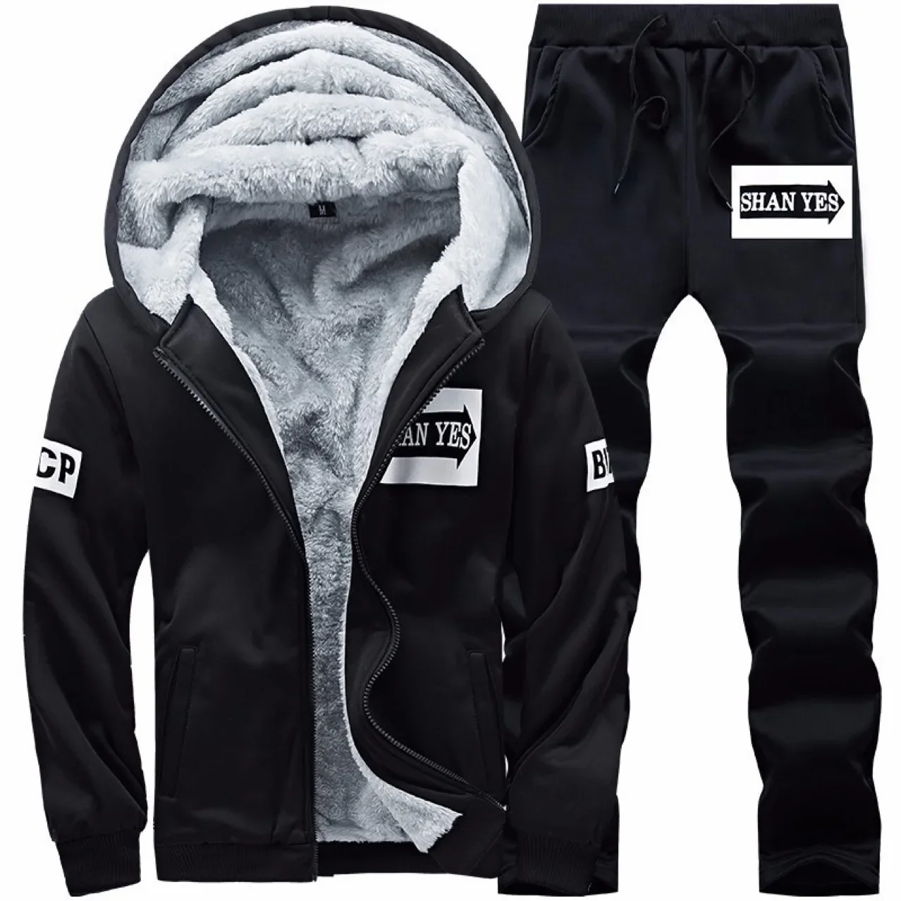 Motocross Gear Set Thickened Fleece-Lined Autumn/Winter Casual Loose-Fit Men&rsquo;s Hooded Sport Suit Windproof Warm Protection Set Motorcycle Equipment