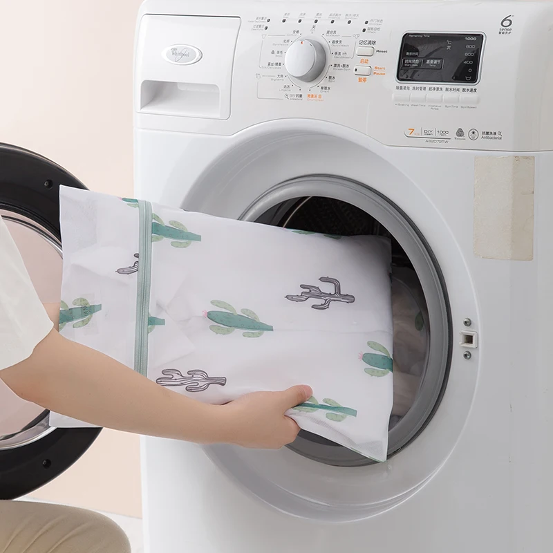Laundry Wash Bags Print Cactus Portable Zipper Washing Bags Household Basket Dirty Clothes Organizer Foldable Anti-deformation 2