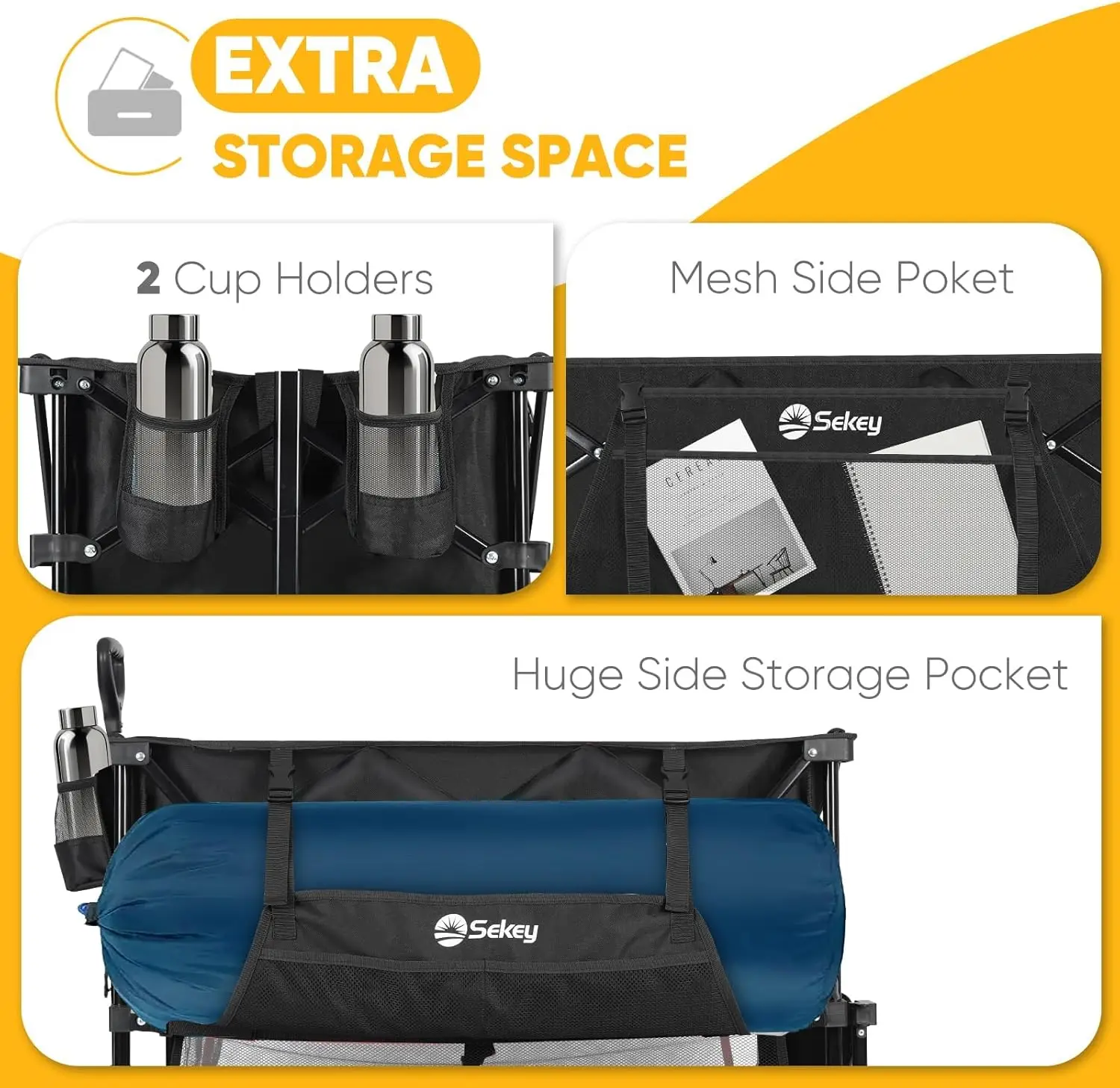 400L Large Capacity Folding Double Decker Wagon with Brakes,54"Extra Long Extender Wagon Cart,450lbs Heavy Duty Collapsible Cart