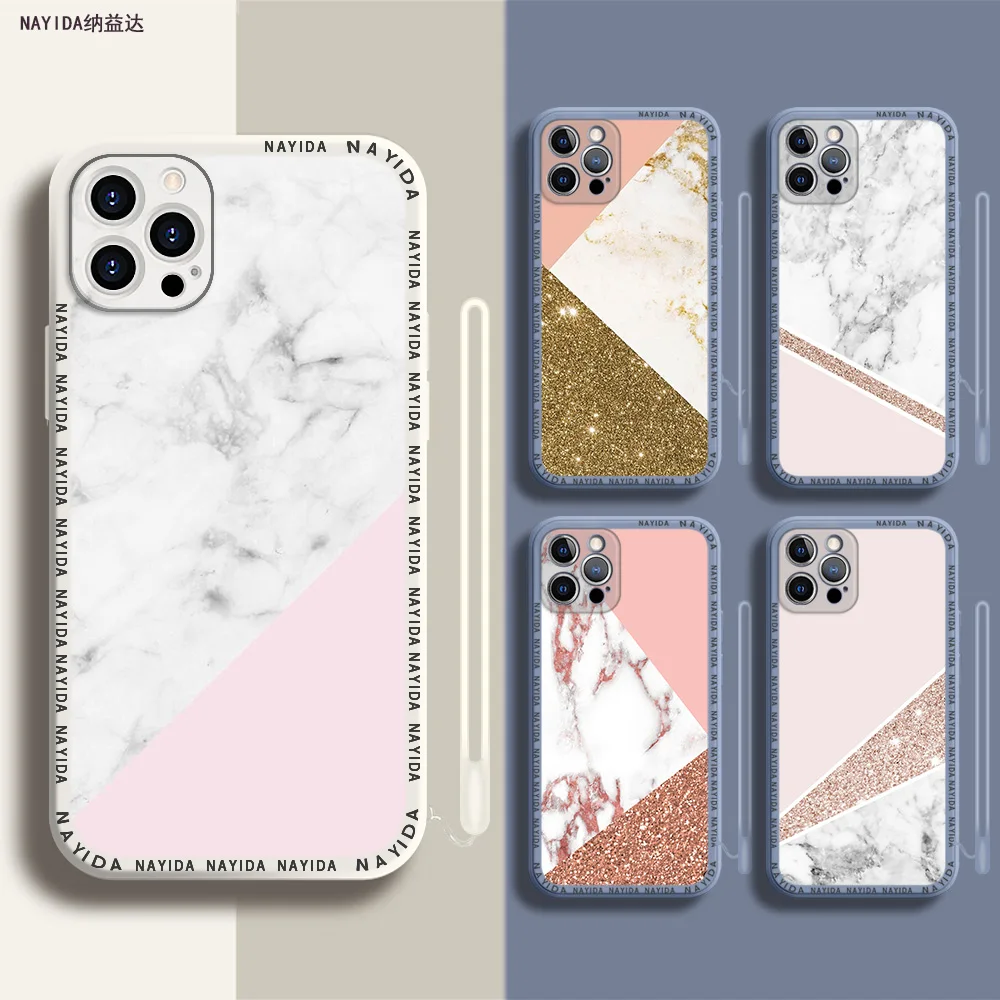 

Phone Case For iPhone 14 13 11 12 Mini Pro Max XS XR X Soft Silicone TPU Cover Stalactite Pink Marble glitter