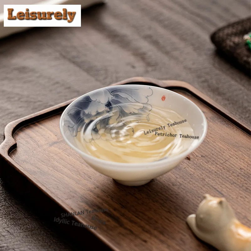 55ml Jade Porcelain Blue And White Douli Teacup Luxury Tea Bowl Set Of Cups Tea-tasting Personal Cup Jianzhan Master Cups Cafes