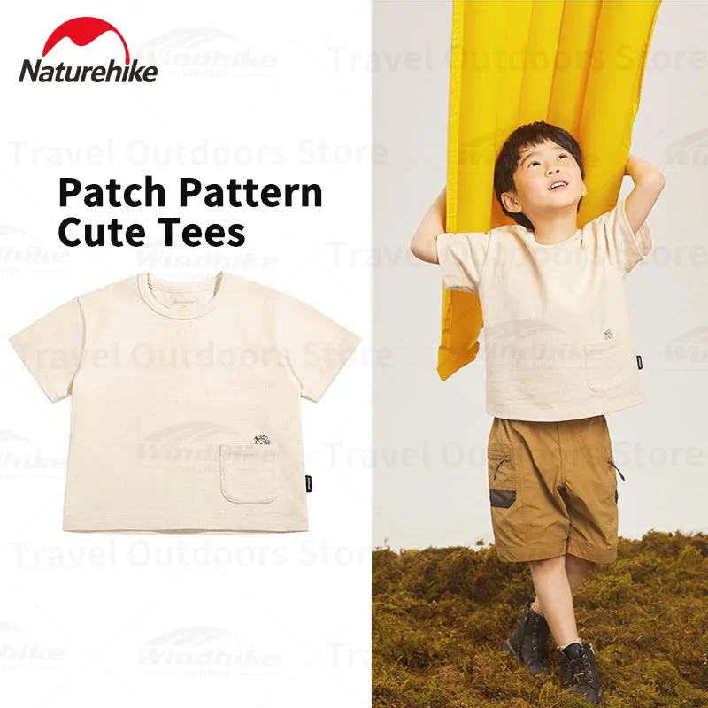 

Naturehike Boys/girls Outdoor Camping Cotton Tops Patch Pattern Cute Tees Travel Casual Everyday T-shirt with Pockets