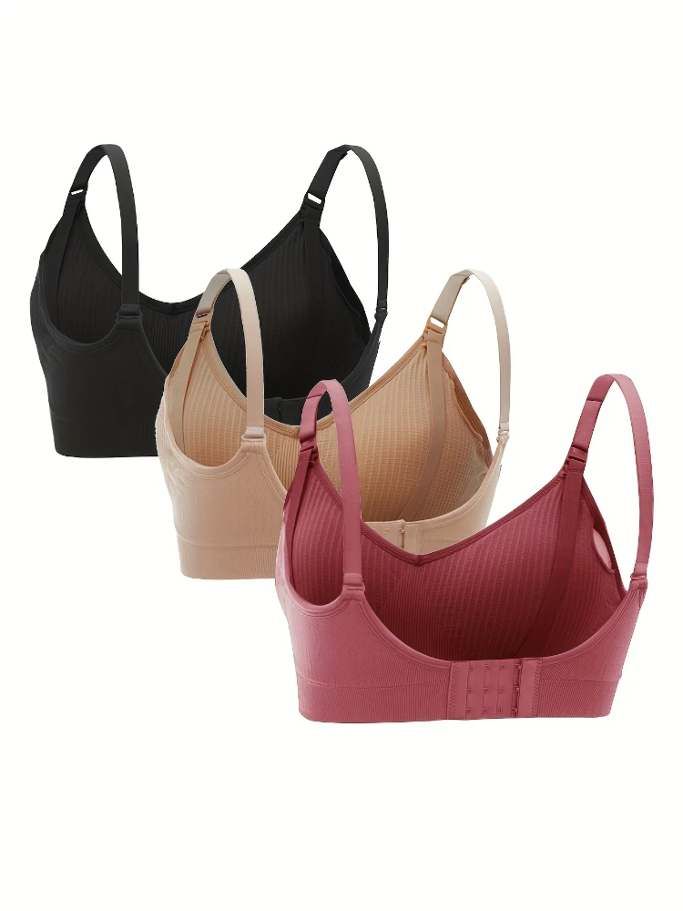 3PCS No Steel Ring with Sports Pad Bra Breastfeeding Non-sagging Vest-style Pregnant Women's Clothing Underwear Front Buckle 2