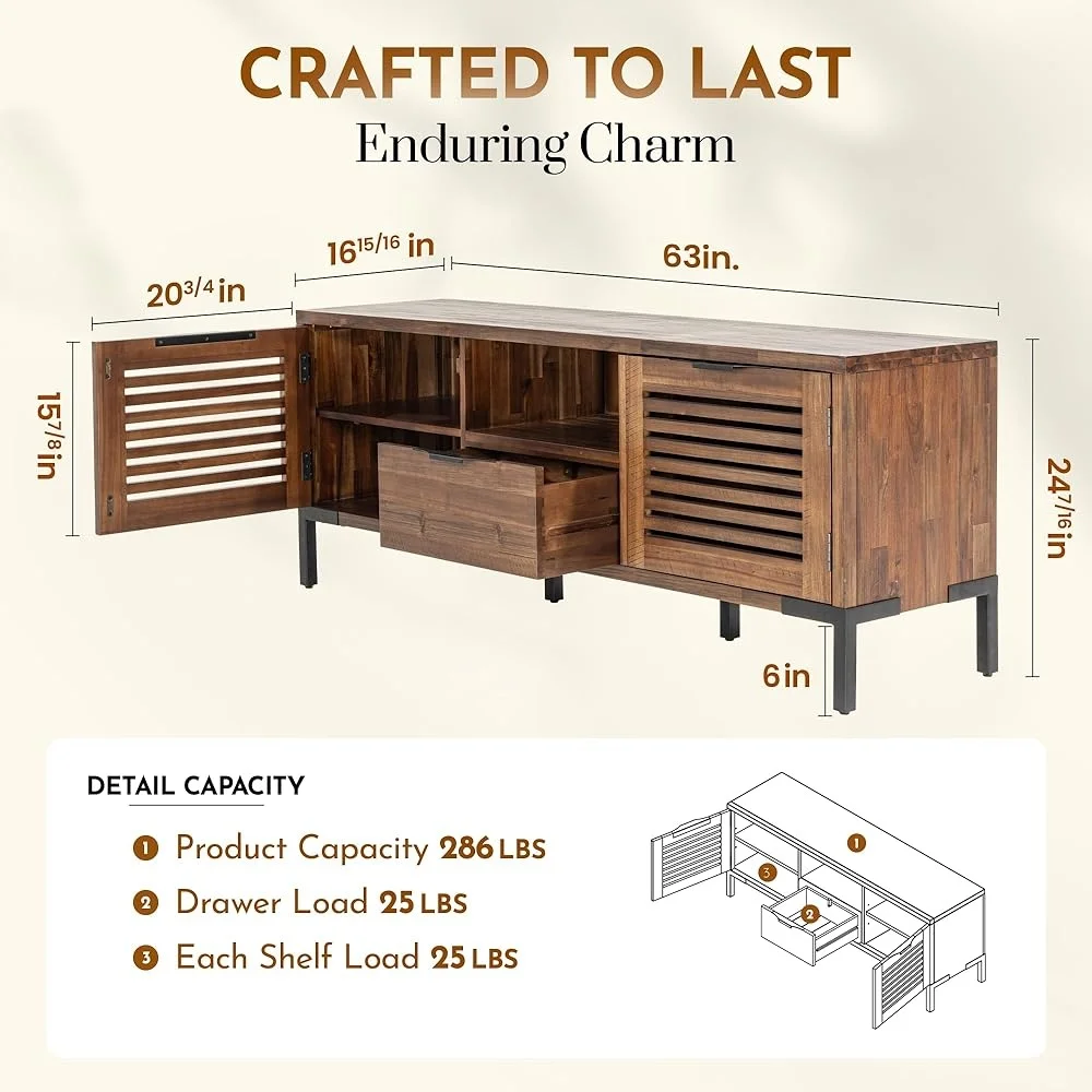 Modern Farmhouse Solid Wood TV Stand Living Room Holds TVs up to 65 Inches Rustic Chestnut Finish 4