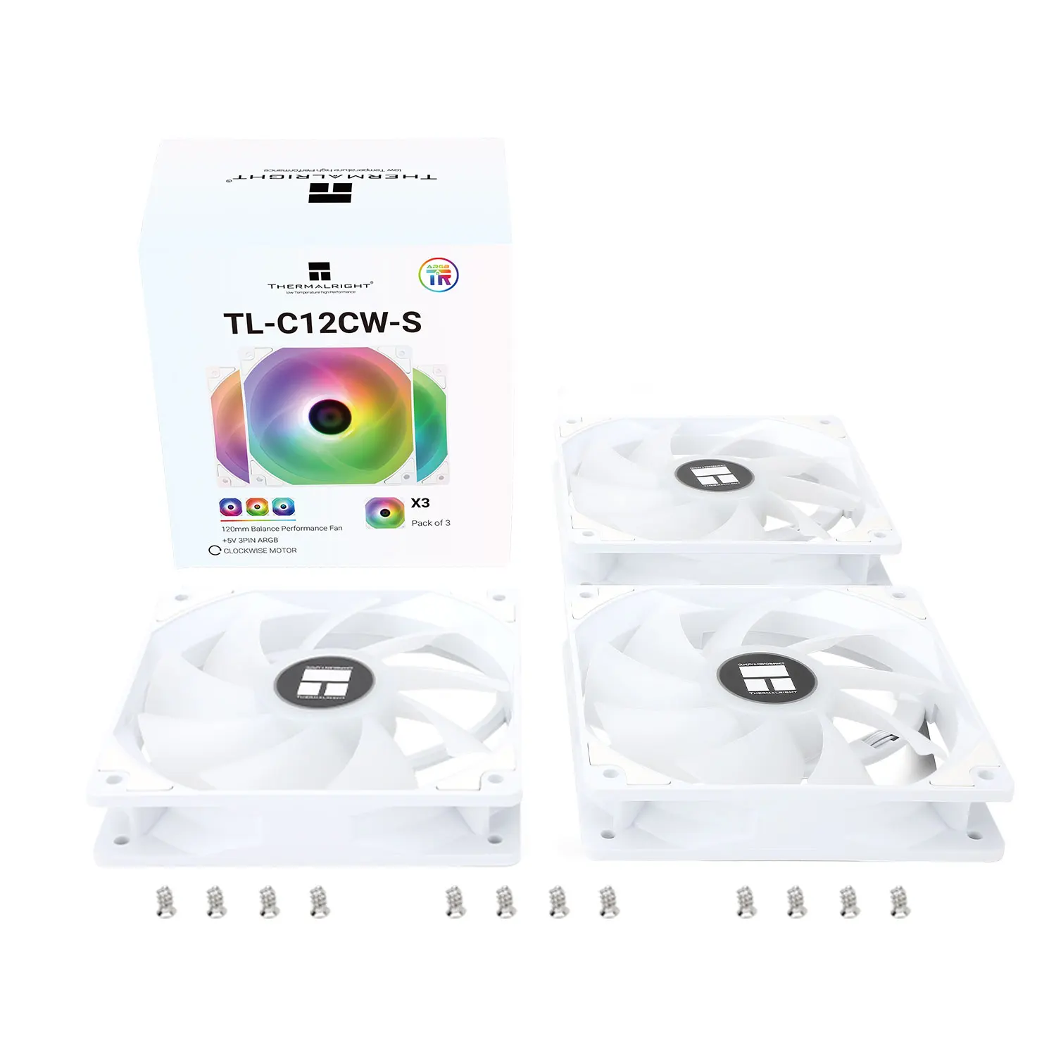 Thermalright TL-S12R Ventola per case del computer da 12 cm, presa d'aria inversa, effetto illuminazione Halo, 4 PIN PWM/5 V 3 PIN ARGB, 1500 giri/min