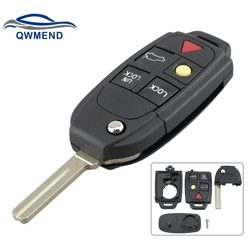 5 Buttons Replacement Smart Remote Car Key Shell Case for Volvo XC70 XC90 V50 V70 S60 S80 C30 Flip Key Case With Blade original car keyless smart remote key 433mhz with 8achip for volvo s90 s60 s40 xc60 xc90 2016 2020 year full keyless remote key