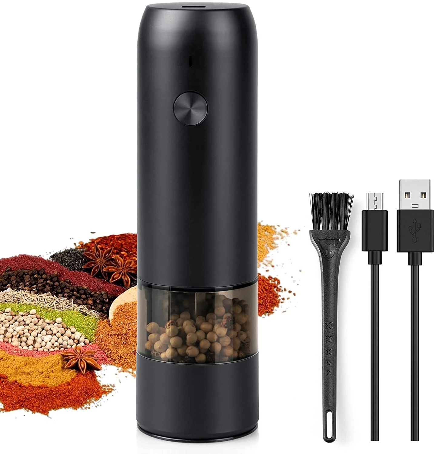 Electric Automatic pepper Grinder USB Spice Mill Herb Grinder Salt shaker with LED Light