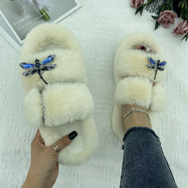 platform fluffy slippers