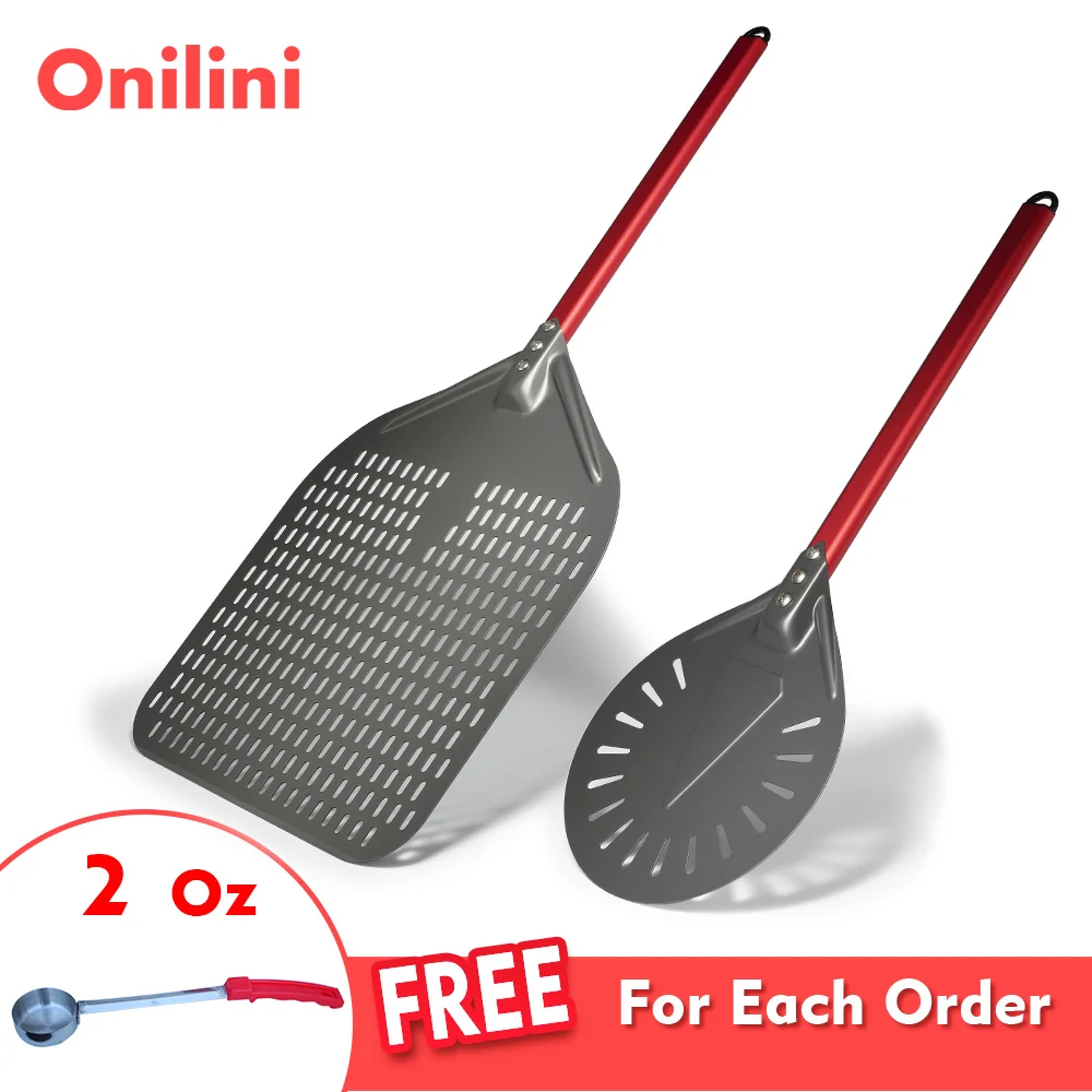 Onilini Pizza Peel Set Perforated Pizzas Shovel Retangular Pizza Paddle Aluminum Alloy Red Handle Turning Peel