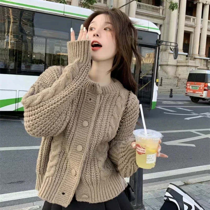 

Autumn and Winter Women Cardigan Oversize Sweater Jacket Short Loose Design Long-sleeved Knitwear Tops Female