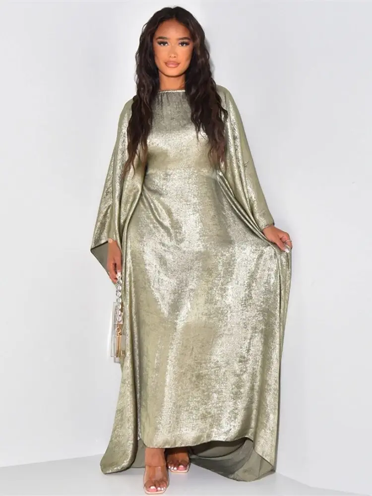 Ramadan Eid Shimmer Batwing Satin Abaya Dubai Luxury for Women Damen Muslim Kaftan Dress Kebaya