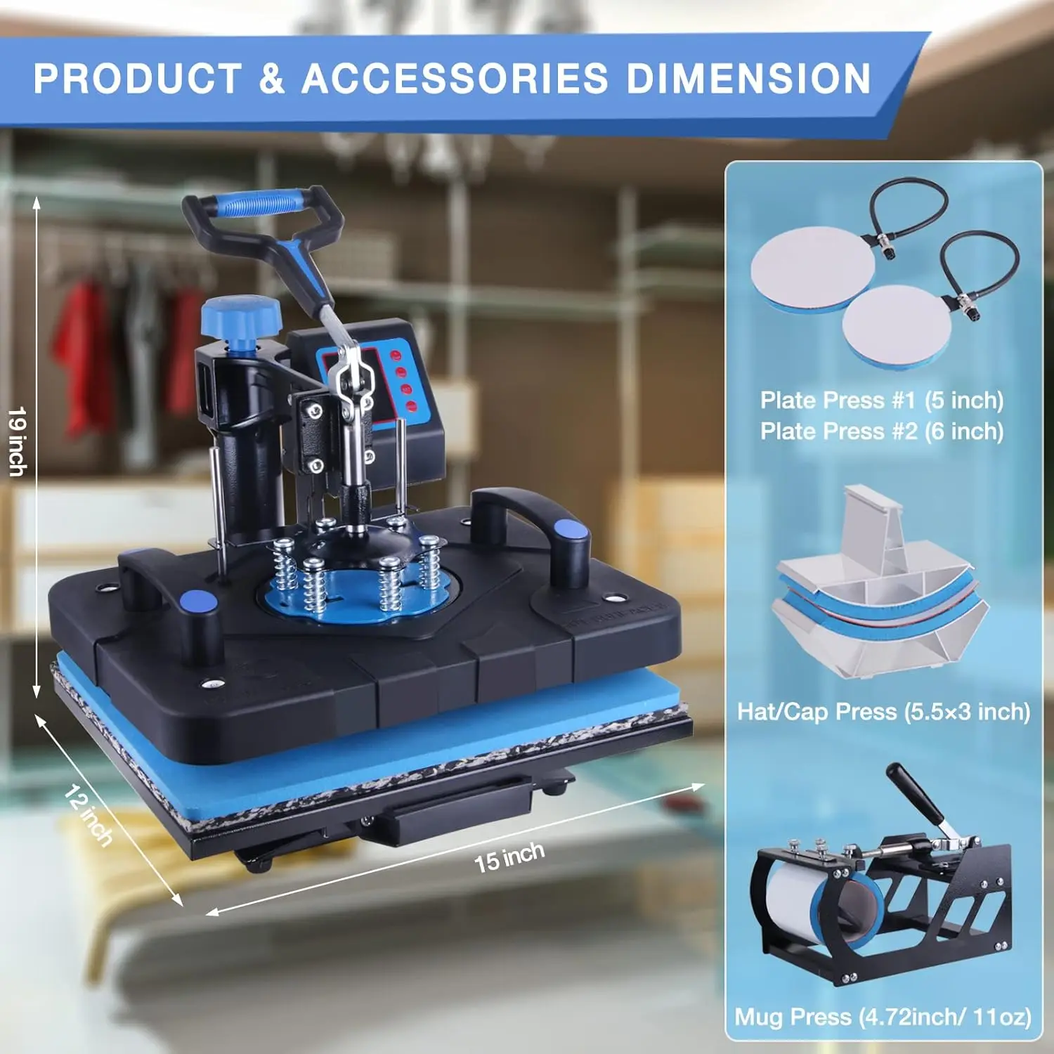 Upgraded 5 in 1 Heat Press Machine 12 x 15 Inch Heat Transfer Machine 360-Degree Swing Away Multifunction Digital Sublimation 3
