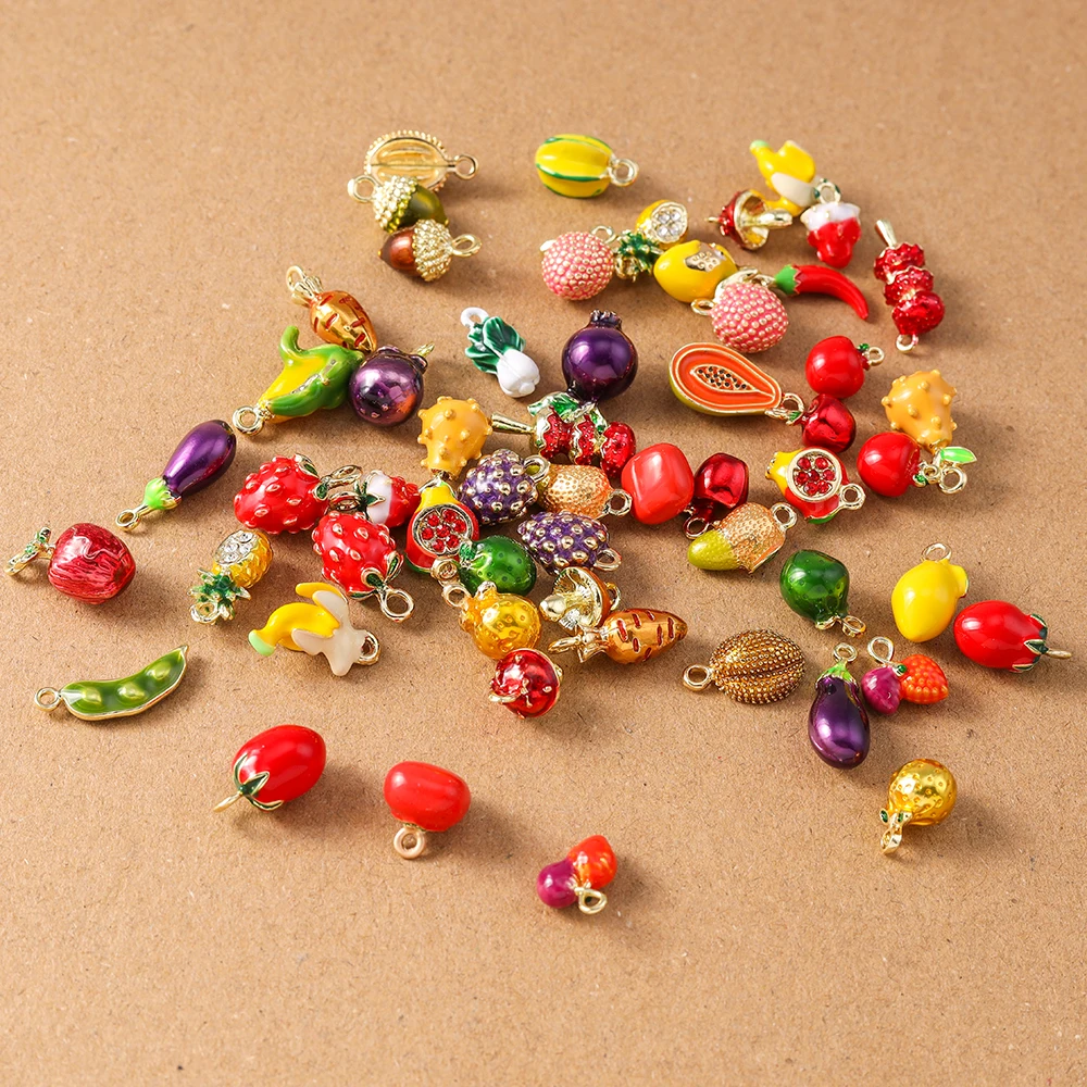 Alloy Fruit Charm Set: Apple, Banana, Grape & Strawberry Pendants for DIY Jewelry Accessories