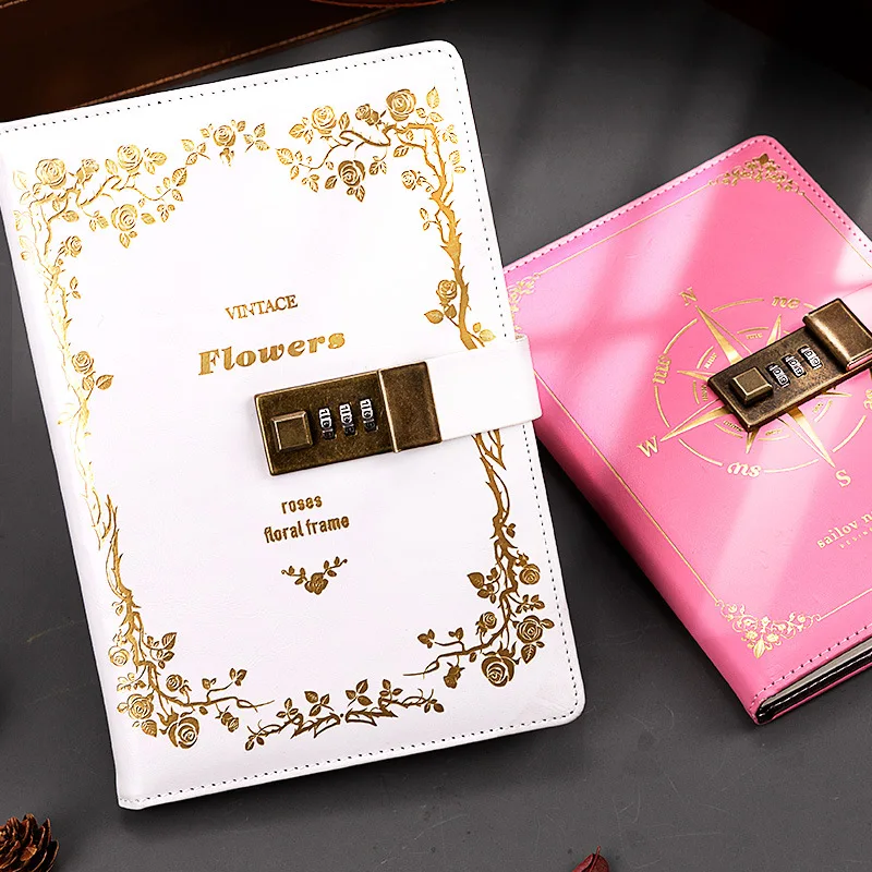 

A5 Creative School Office Supplies Password Book Stationery Personal Diary Vintage Notebook with Lock for Writing and Journals