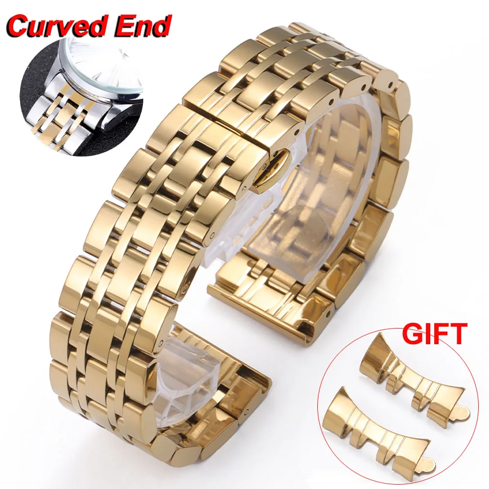Sleek Stainless Steel Curved Strap with Butterfly Buckle