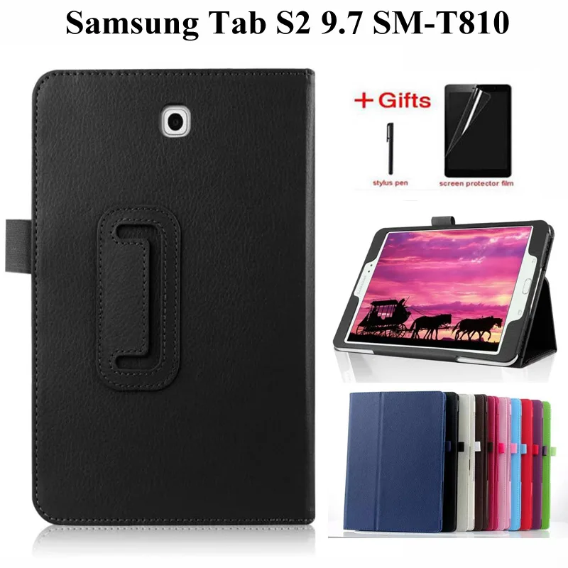 Custodia In Pelle Litchi Pu Per Samsung Galaxy Tab S2 9.7 T810 T813 T815 T819 Cover Per Samsung Tab S2 9.7 Custodia Per Tablet + Pellicola + Penna